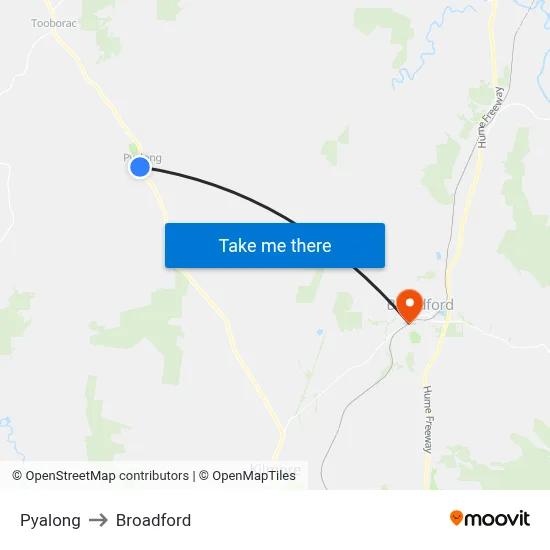 Pyalong to Broadford map