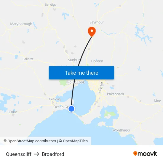 Queenscliff to Broadford map