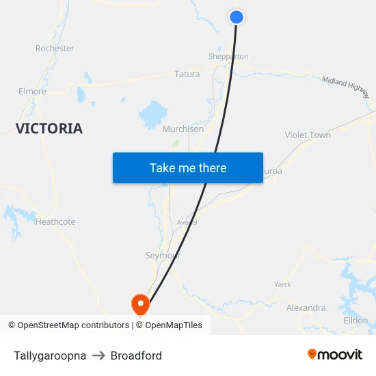 Tallygaroopna to Broadford map