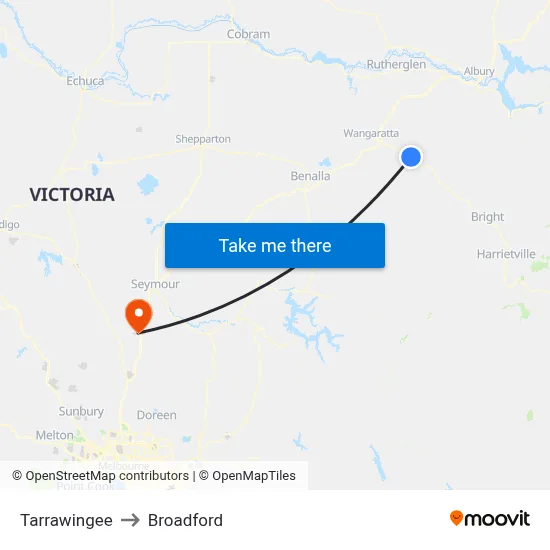 Tarrawingee to Broadford map