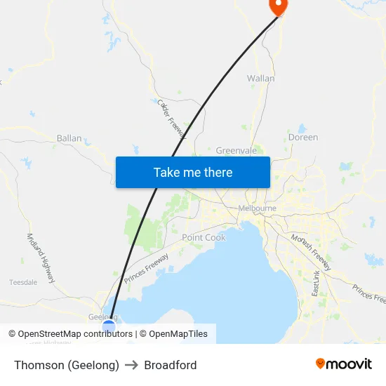Thomson (Geelong) to Broadford map