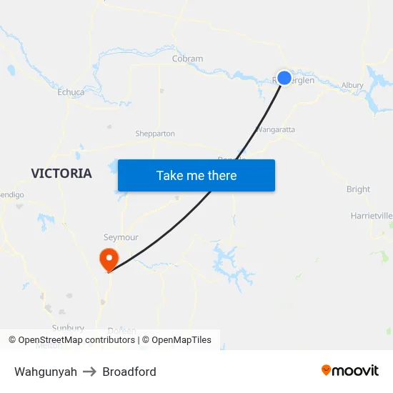 Wahgunyah to Broadford map