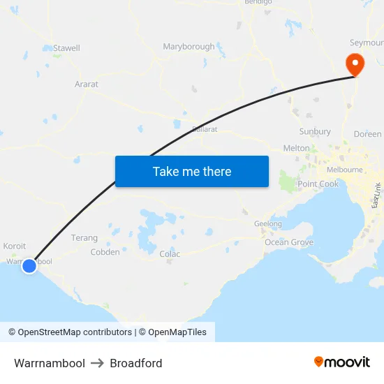 Warrnambool to Broadford map
