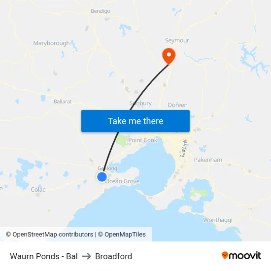 Waurn Ponds - Bal to Broadford map