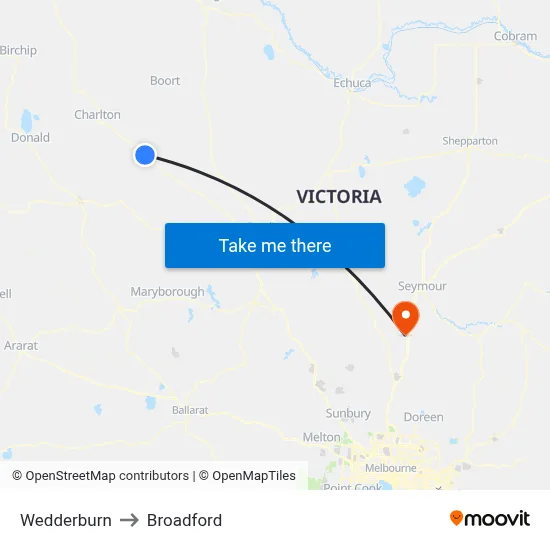Wedderburn to Broadford map