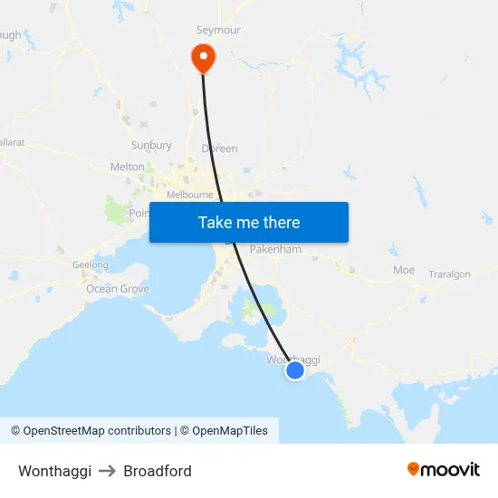 Wonthaggi to Broadford map