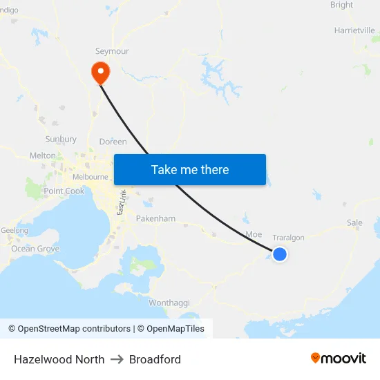Hazelwood North to Broadford map