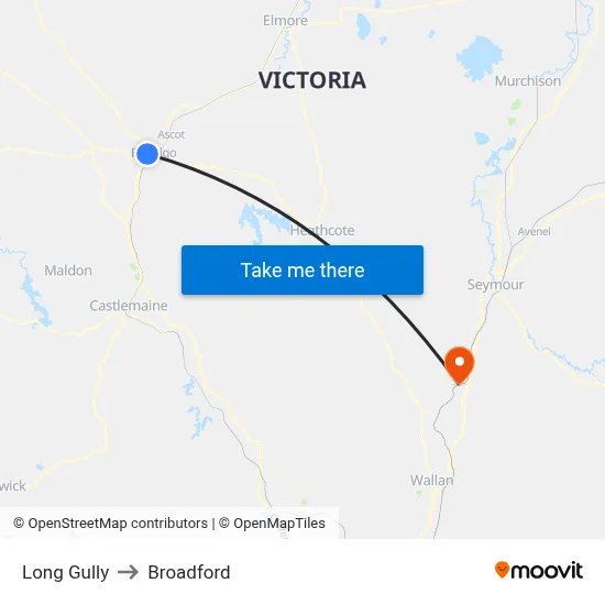 Long Gully to Broadford map