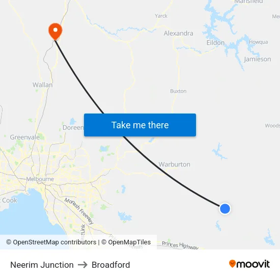 Neerim Junction to Broadford map