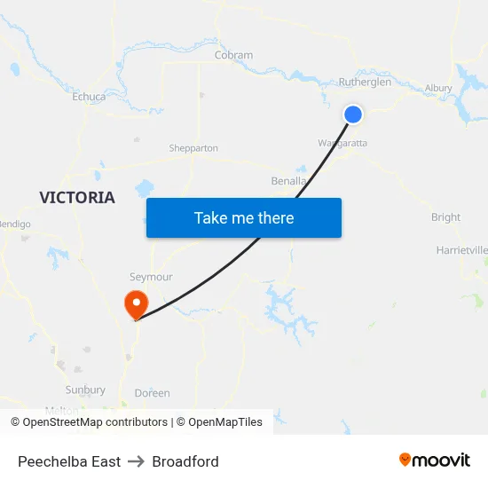 Peechelba East to Broadford map