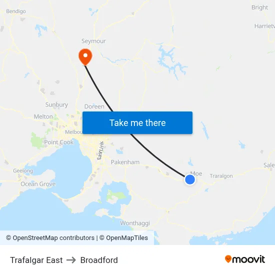 Trafalgar East to Broadford map