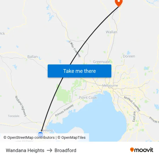 Wandana Heights to Broadford map
