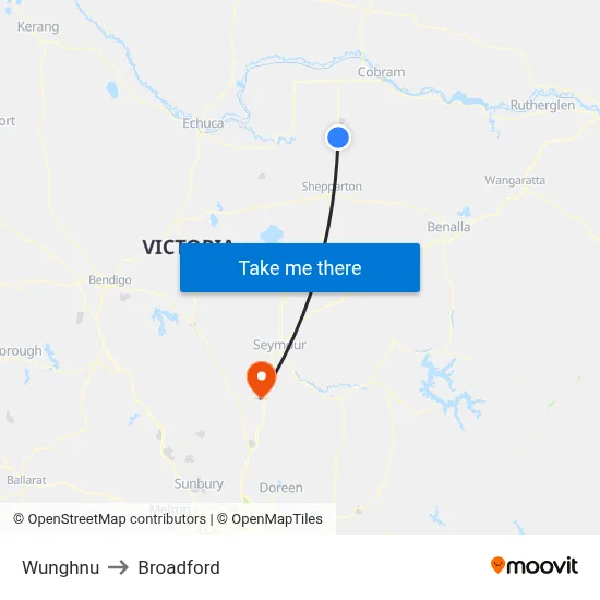 Wunghnu to Broadford map
