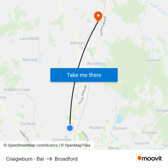 Craigieburn - Bal to Broadford map