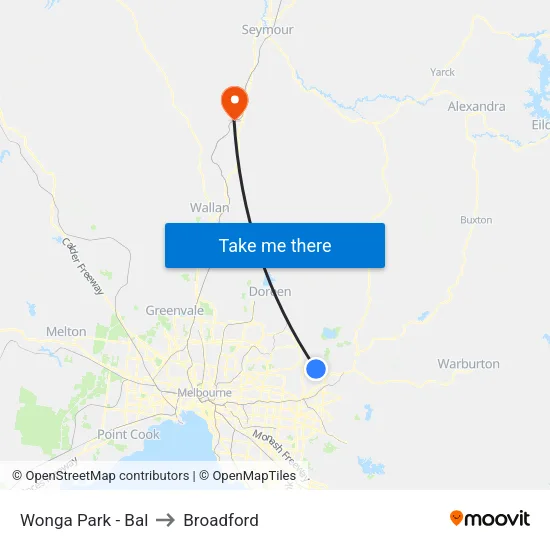 Wonga Park - Bal to Broadford map