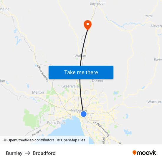 Burnley to Broadford map