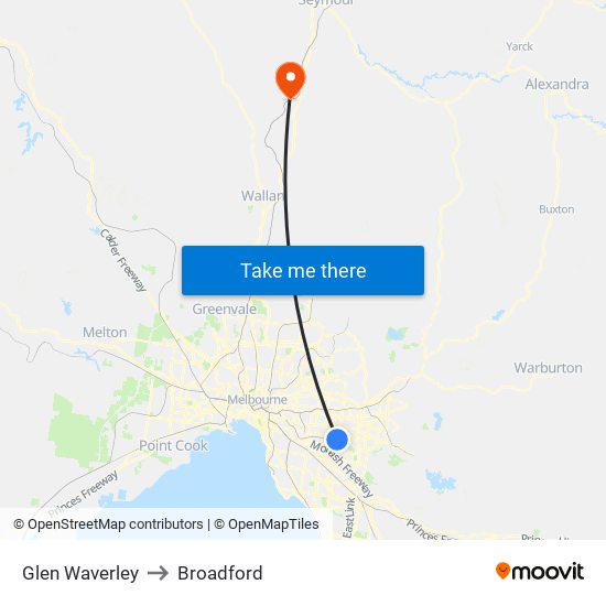 Glen Waverley to Broadford map