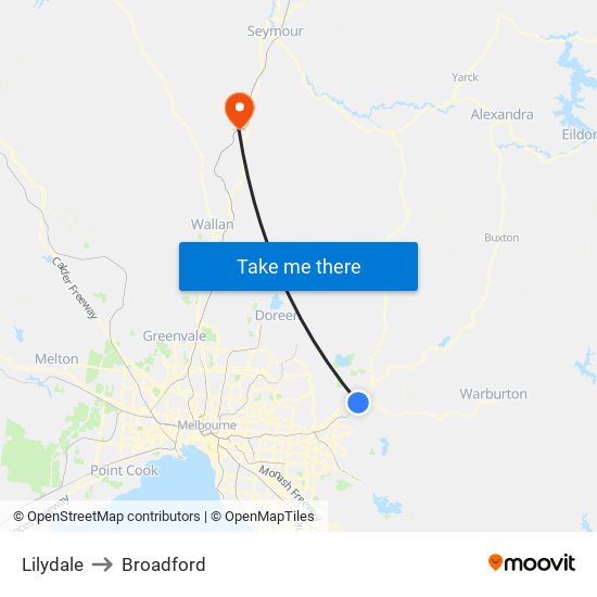 Lilydale to Broadford map