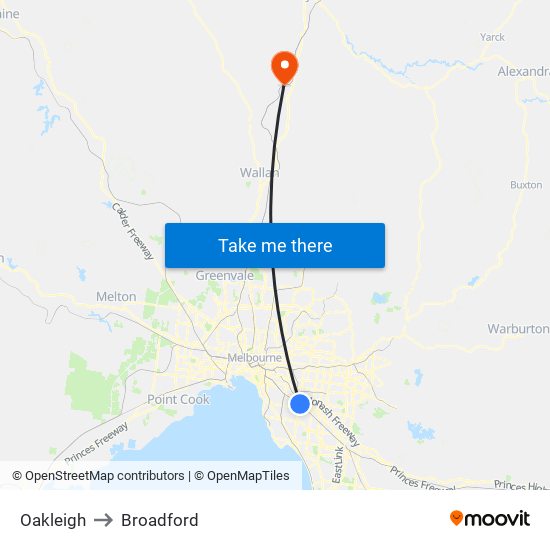 Oakleigh to Broadford map