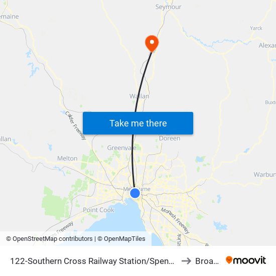 122-Southern Cross Railway Station/Spencer St (Melbourne City) to Broadford map