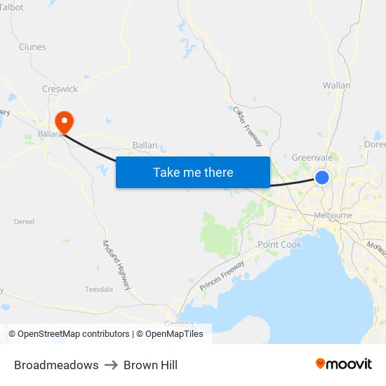 Broadmeadows to Brown Hill map