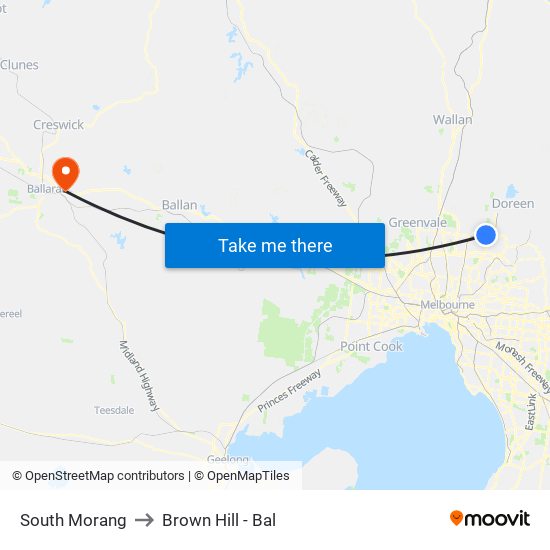 South Morang to Brown Hill - Bal map