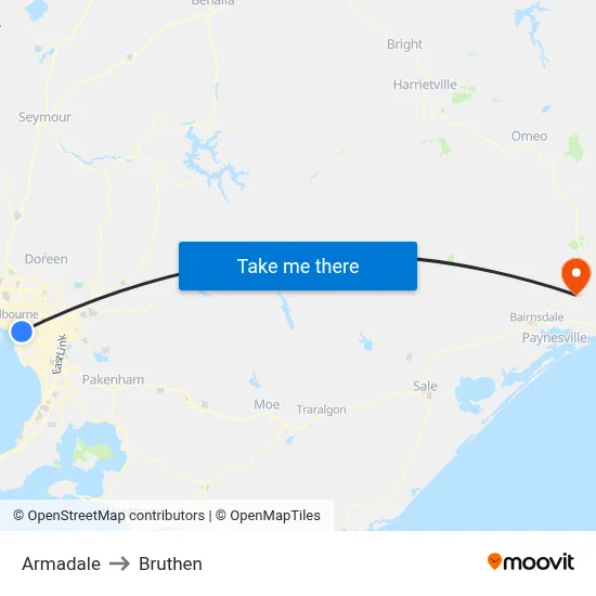 Armadale to Bruthen map