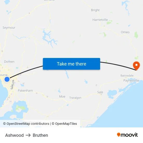 Ashwood to Bruthen map