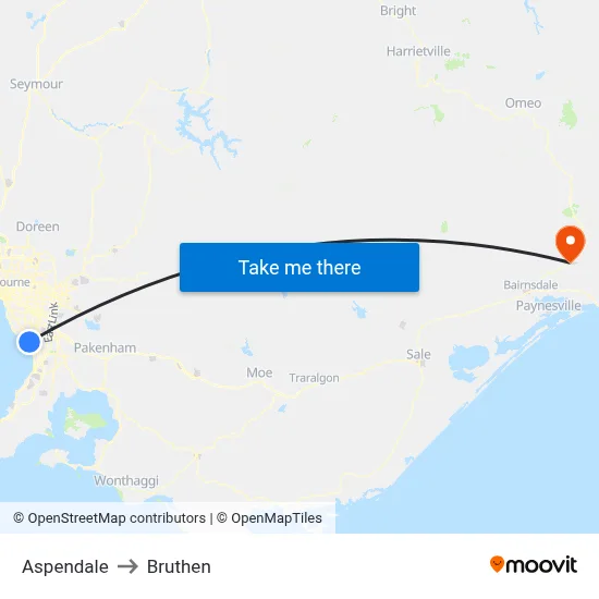 Aspendale to Bruthen map