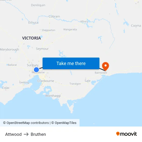 Attwood to Bruthen map