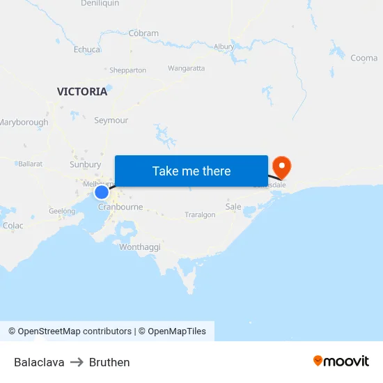 Balaclava to Bruthen map