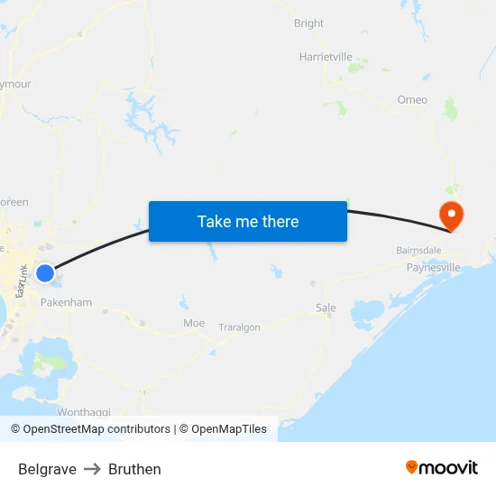 Belgrave to Bruthen map