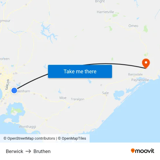 Berwick to Bruthen map