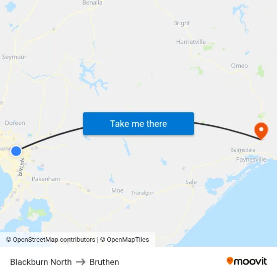 Blackburn North to Bruthen map