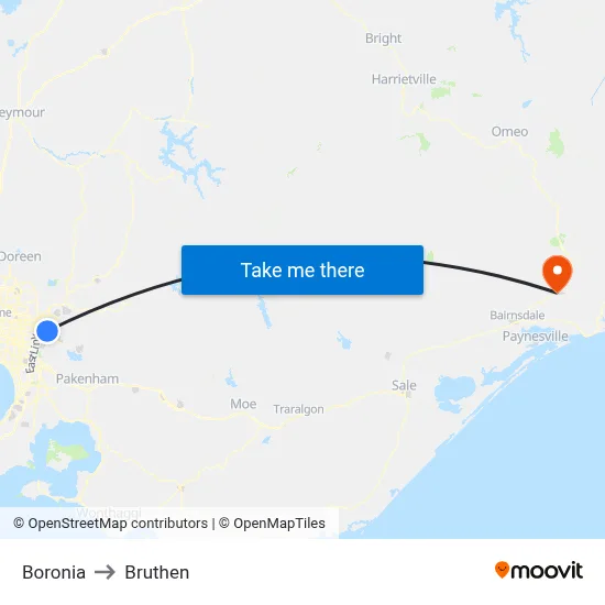 Boronia to Bruthen map