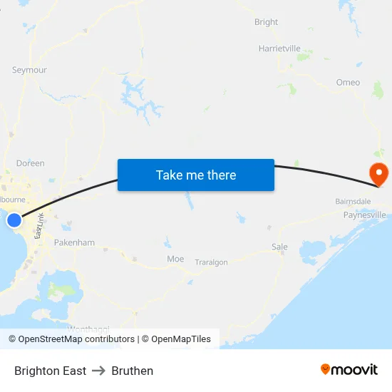 Brighton East to Bruthen map