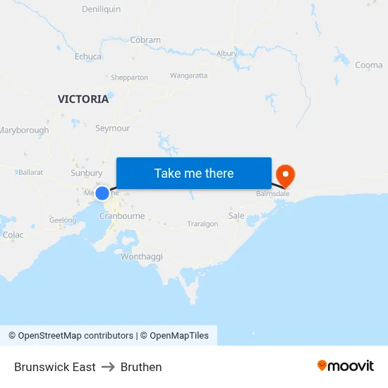 Brunswick East to Bruthen map