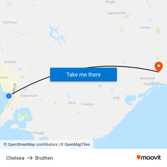 Chelsea to Bruthen map