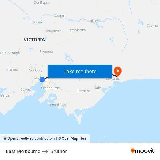 East Melbourne to Bruthen map