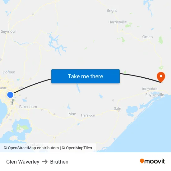 Glen Waverley to Bruthen map