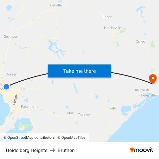 Heidelberg Heights to Bruthen map
