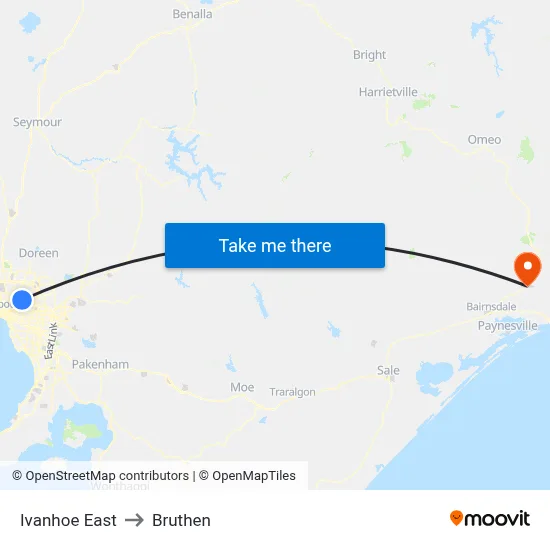 Ivanhoe East to Bruthen map