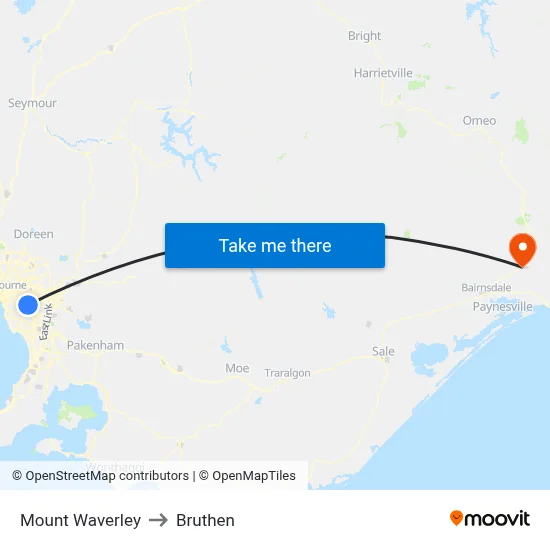 Mount Waverley to Bruthen map