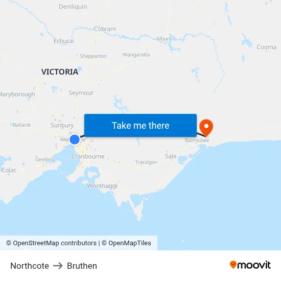 Northcote to Bruthen map