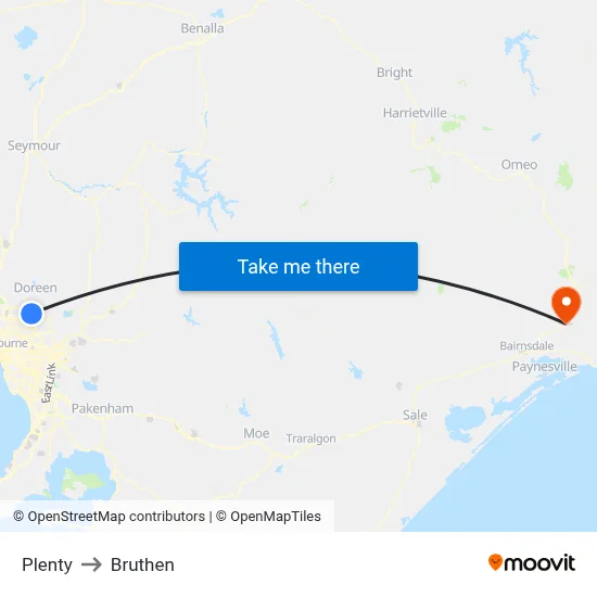 Plenty to Bruthen map