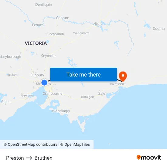 Preston to Bruthen map