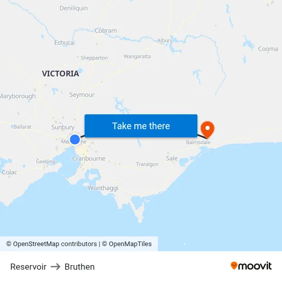 Reservoir to Bruthen map