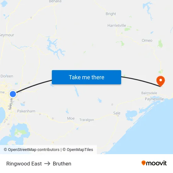 Ringwood East to Bruthen map