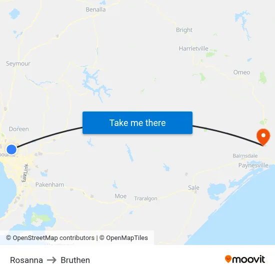 Rosanna to Bruthen map