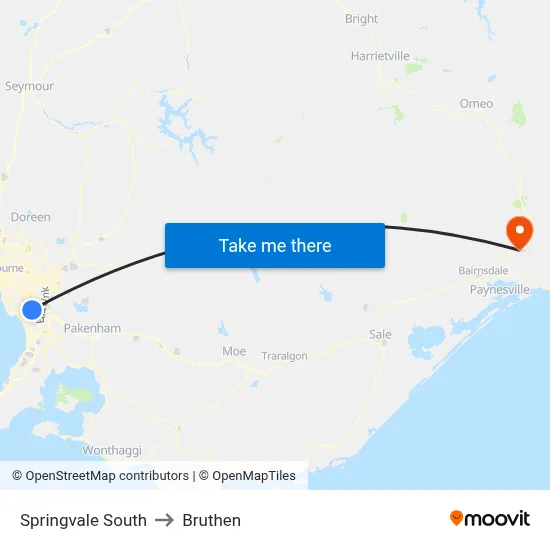 Springvale South to Bruthen map
